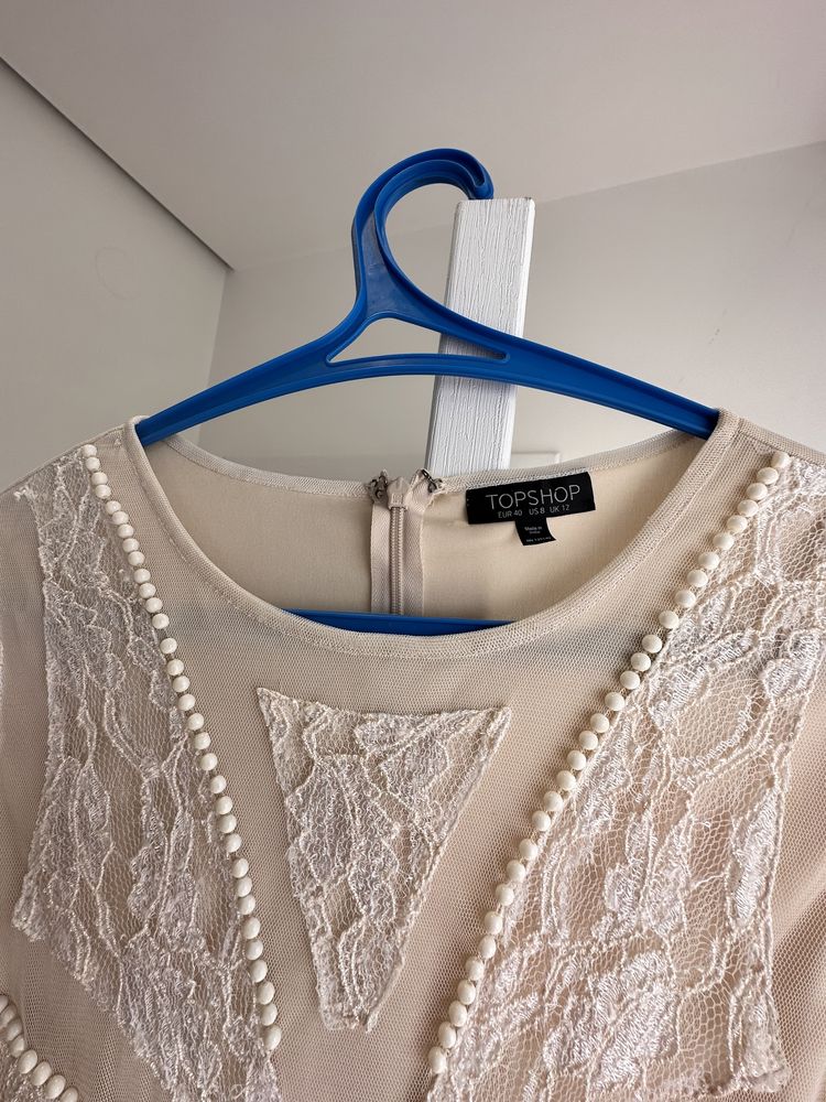 Платье молочное белое мини  topshop нарядное кружевное вечернее