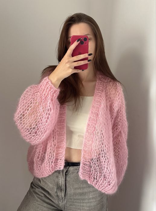 Рожевий мохеровий светр кардиган зефірка павутинка хмаринка ручна робо