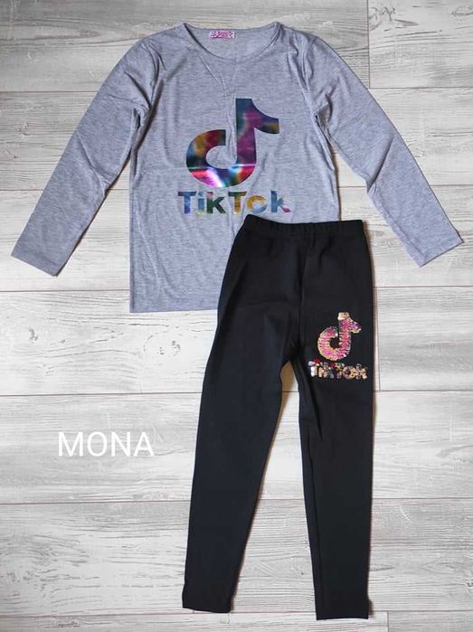 bluzka tshirt ekipa tik tok szara różowa 128/134/140/146/152/158/164