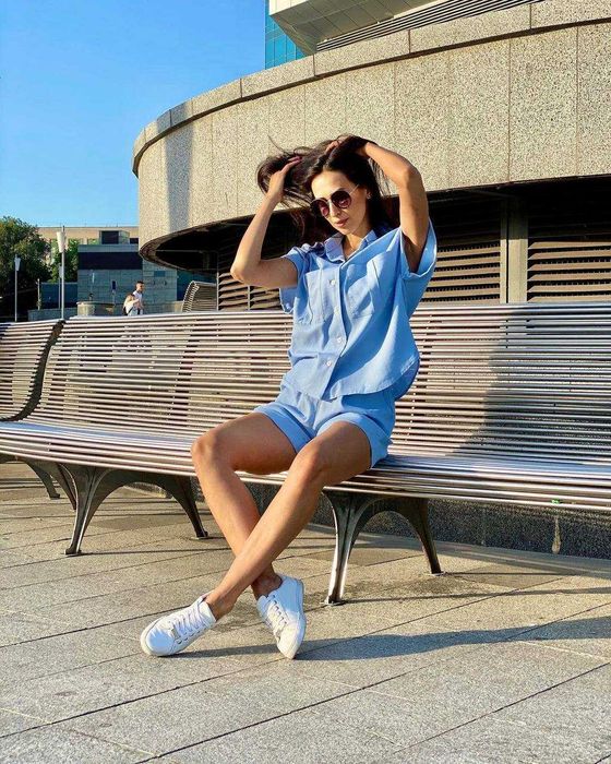 Lniany kostium "niebo"