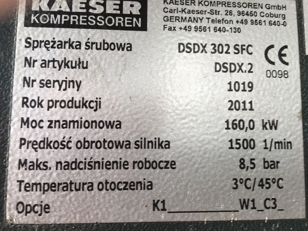 Sprężarka Kaeser DSDX 302 SFC nr 1019
