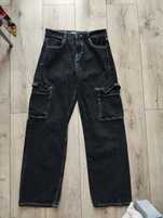 Modne Spodnie cargo kieszenie czarne jeansy BSK -Teen Bershka 38
