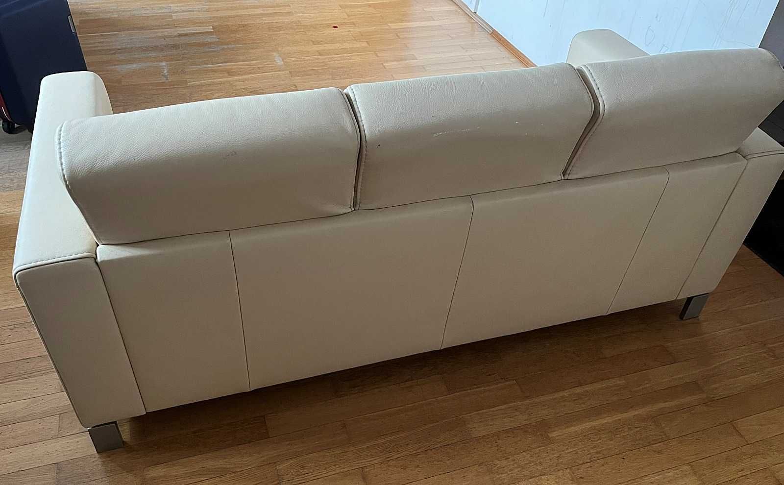 Sofa - Kler Etiuda skórzana z funkcją spania - kolor kość słoniowa