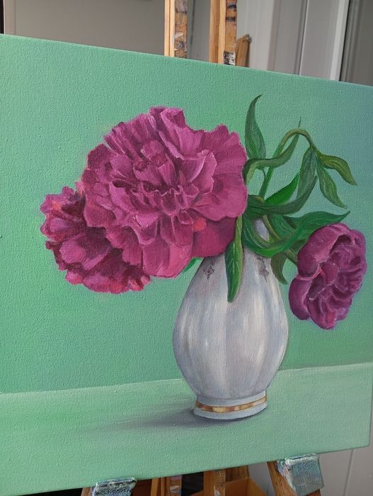 Картина масло, олія. Півонія. Пионы