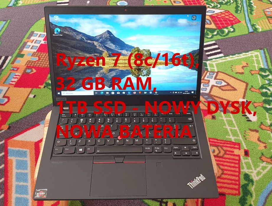 ThinkPad Ryzen 7 (8rdz./16w) 32GB 1TB nowy dysk i bateria na gwarancji