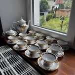 Serwis kawowy Wałbrzych Złoty Liść Fryderyka Porcelana PRL