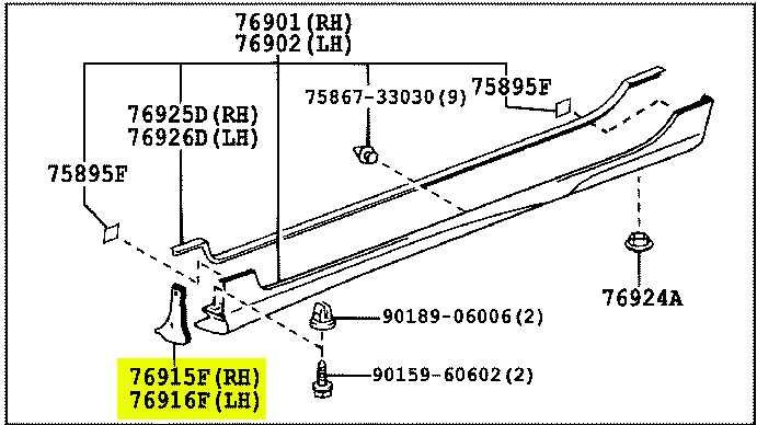 Брызговики-заглушки Toyota, side, fr rh lh 7691513020 / 7691613020