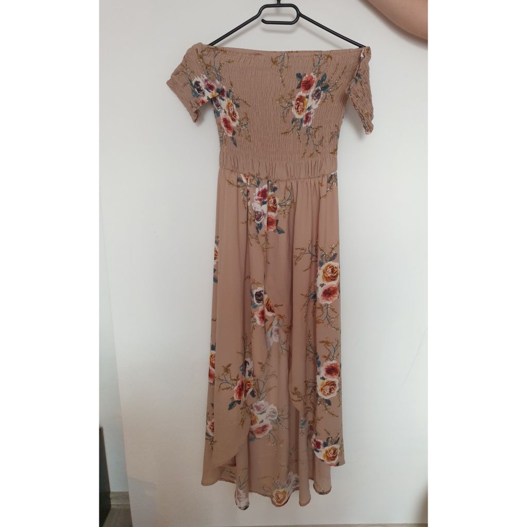 Sukienka midi maxi w kwiaty boho S/M odkryte ramiona