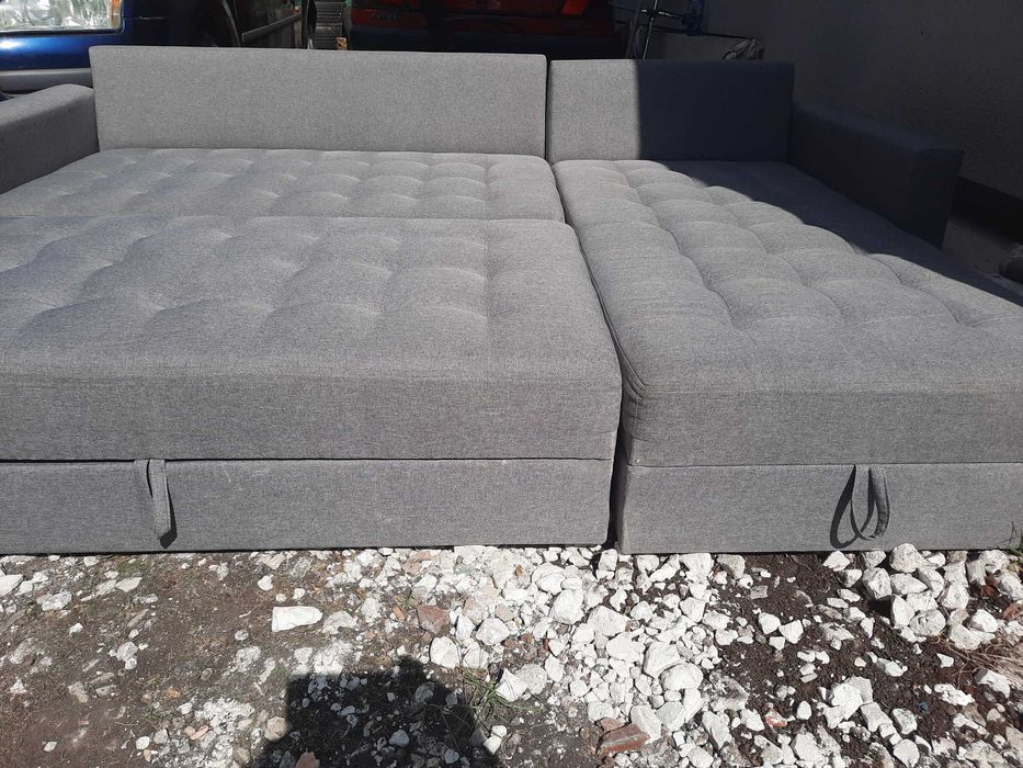 Rogówka narożnik prawy lewy z schowkiem + podnóżek 200x150 szara