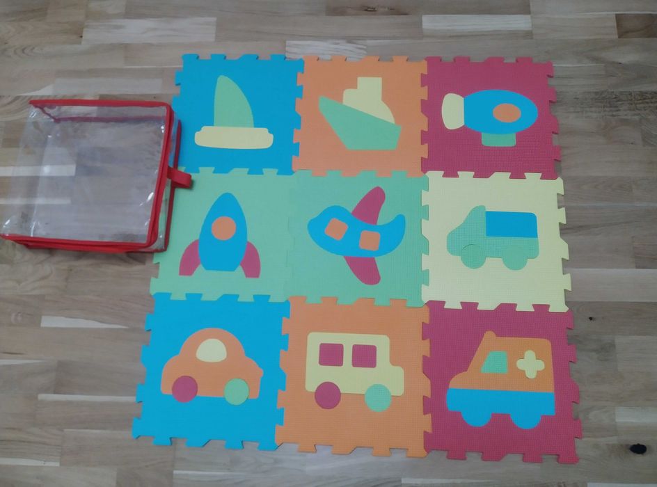 Piękne maty, puzzle edukacyjne 9 sztuk, pojazdy 90 x 90cm