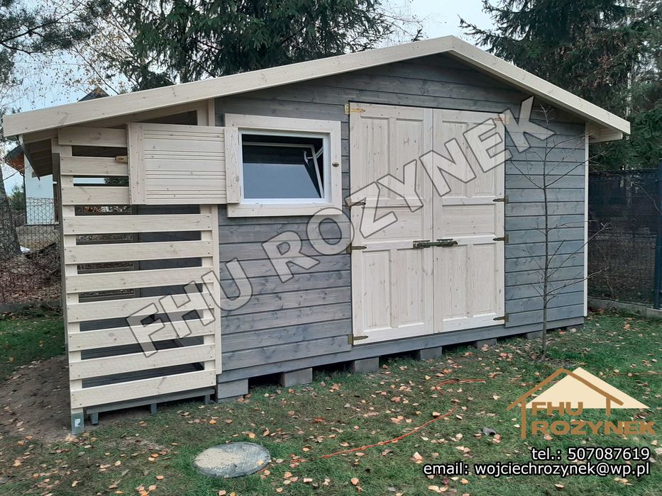 domek drewniany narzędziowy drewutnia Grześ20m2 z montażem na wrzesień