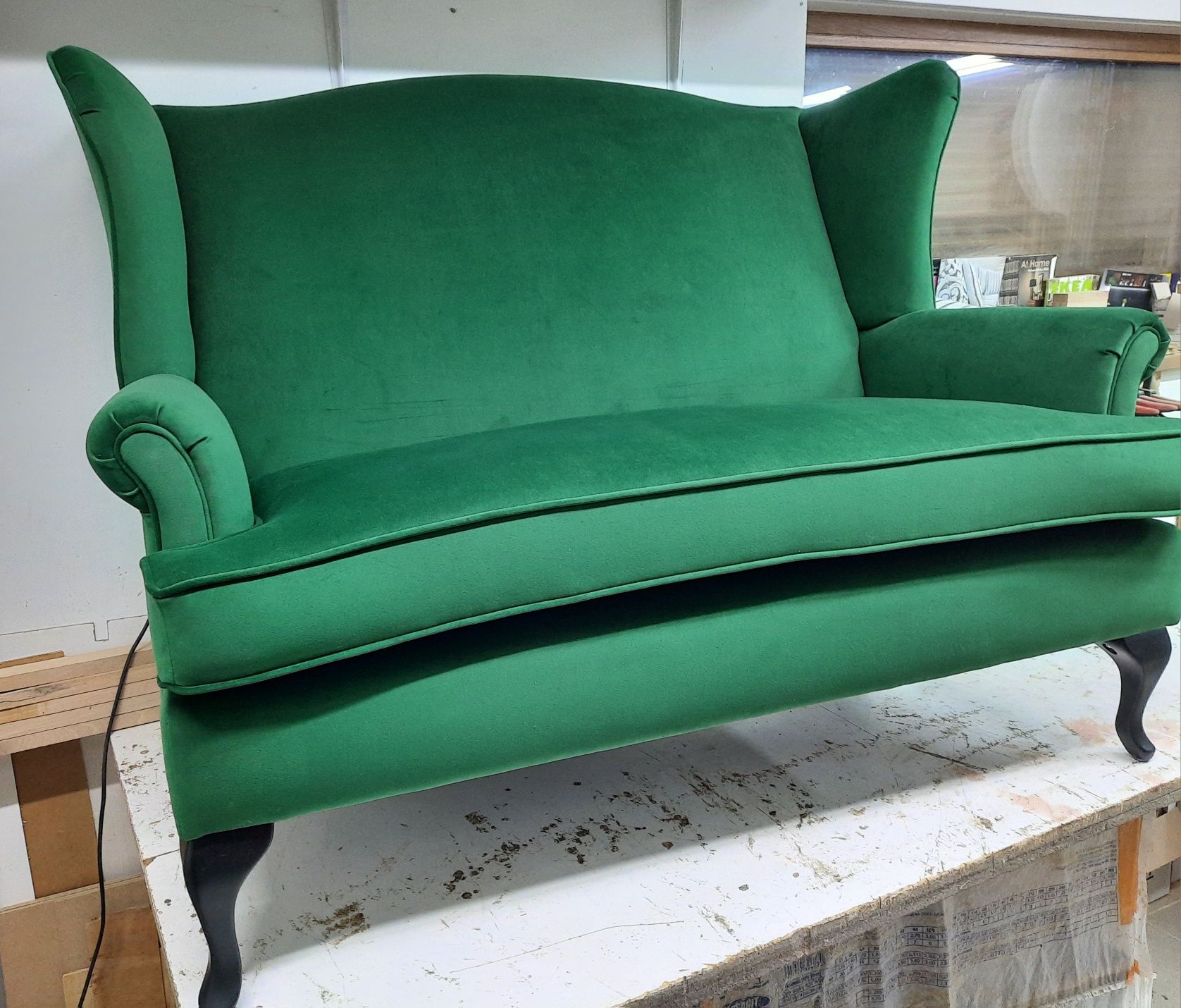 Elegancka Sofa uszak. Butelkowa zieleń