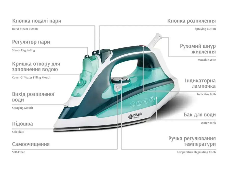 Праска парова BITEK BT-1256G: 2800 Вт, керамічна підошва