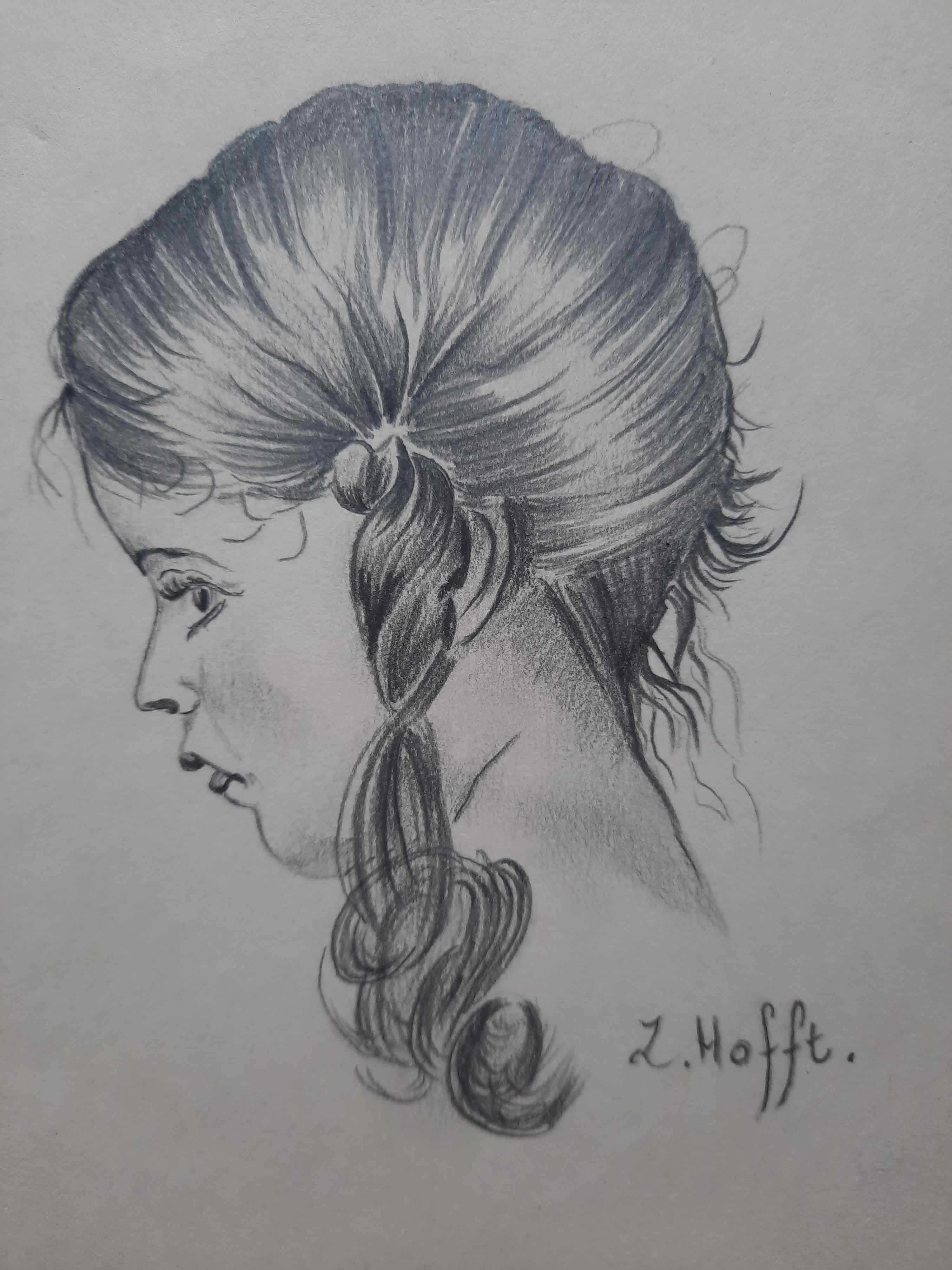 Portret dziewczynki  Z.Hofft Stary rysunek Kredka