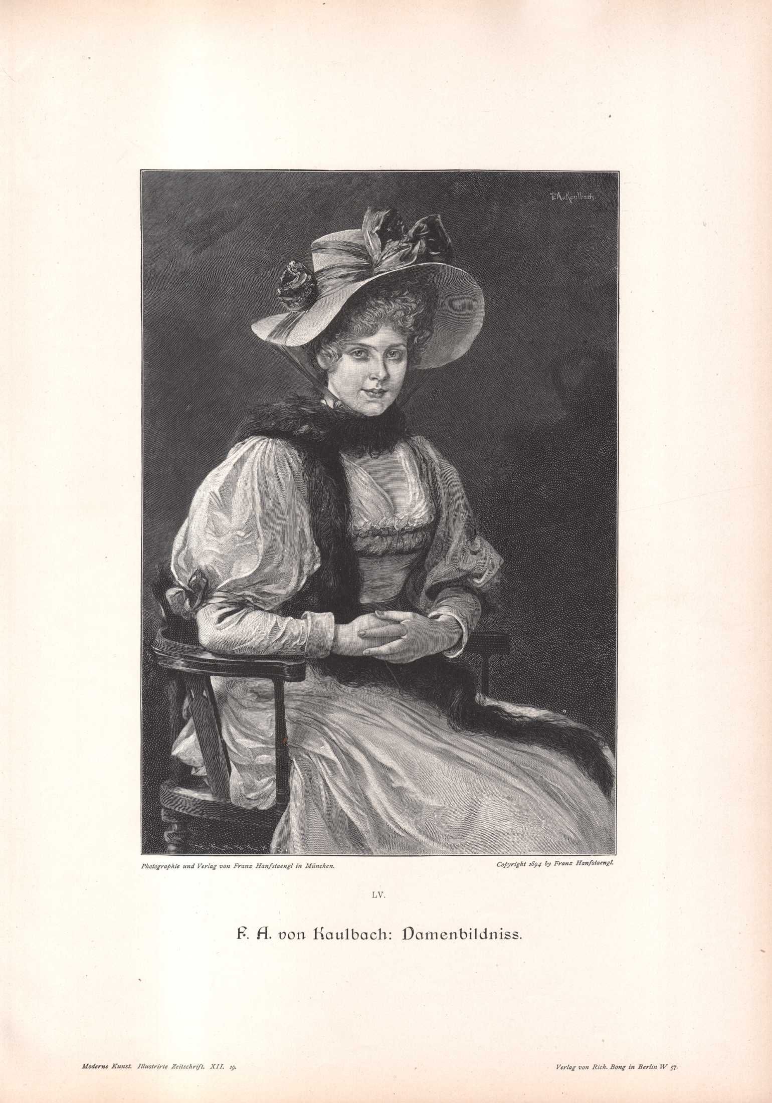 Dama w kapeluszu. Piękny drzeworyt ilustracyjny 1894 r. autentyk