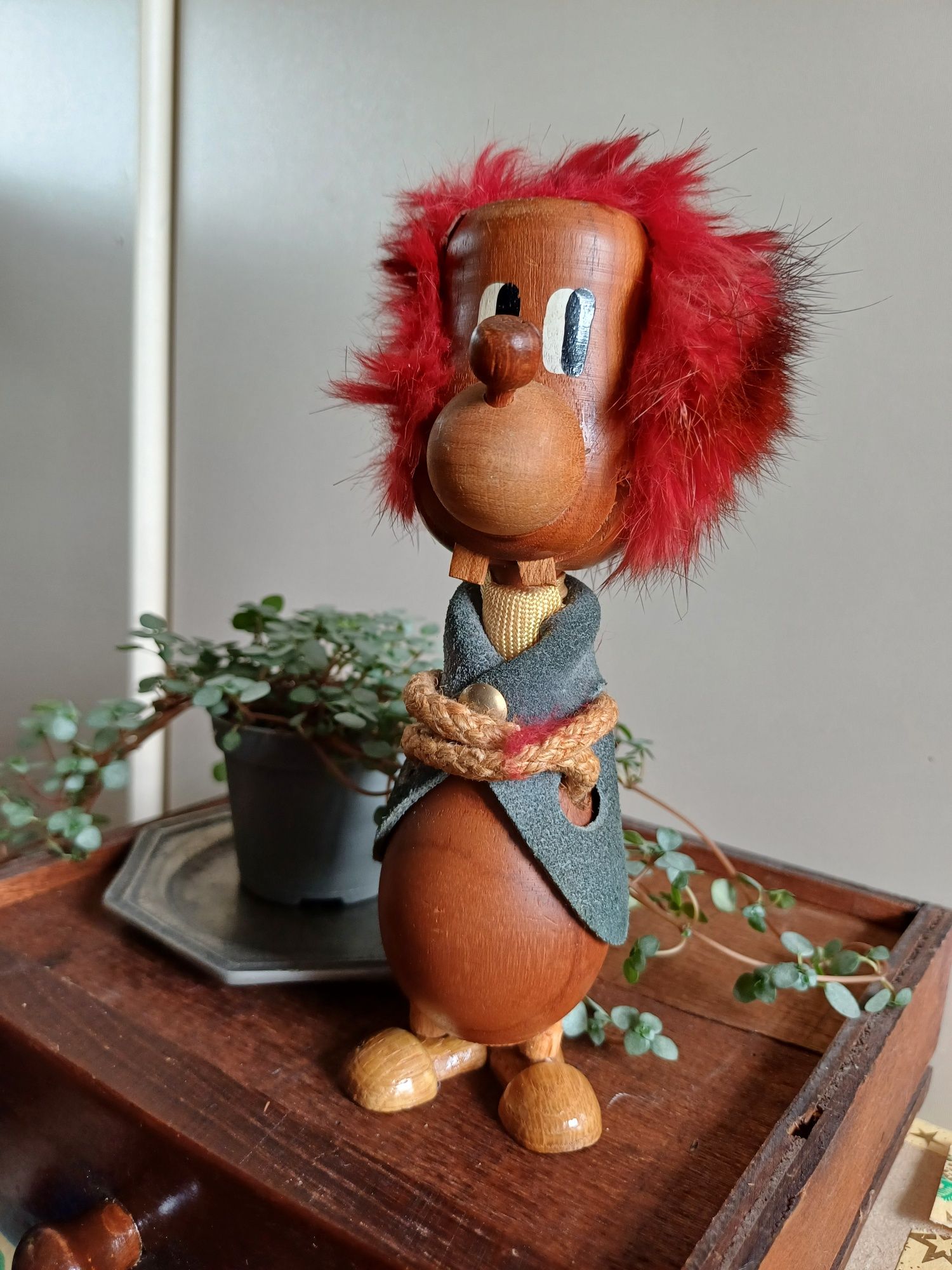 Norweski Troll troll figurka vintage drewniana stara trolinka