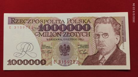1.000.000 zł banknot PRL 1991 rok UNC Seria E czarny milion