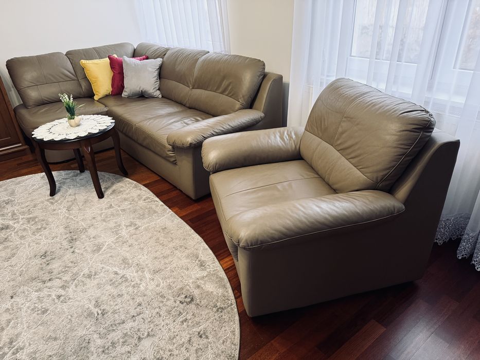 Narożnik z fotelem JAK NOWY wypoczynek skóra naturalna