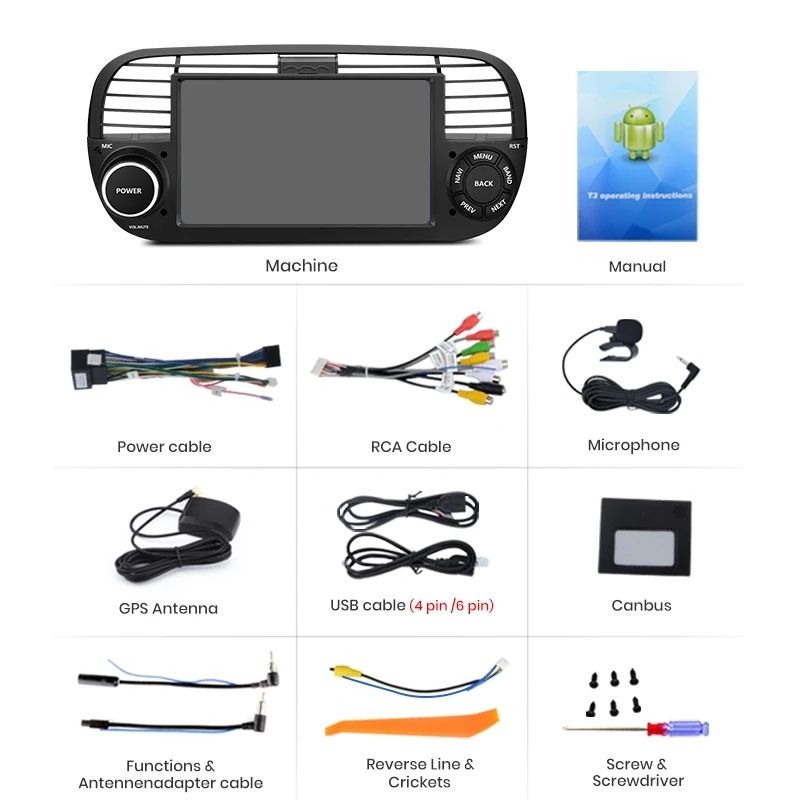 Radio nawigacja FIAT 500 android  2007 - 2014 Navi Gps