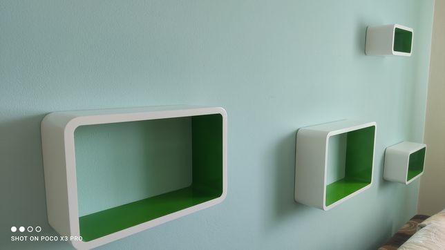 Zestaw komplet półek półka półki 4 sztuki lakierowane biało zielone
