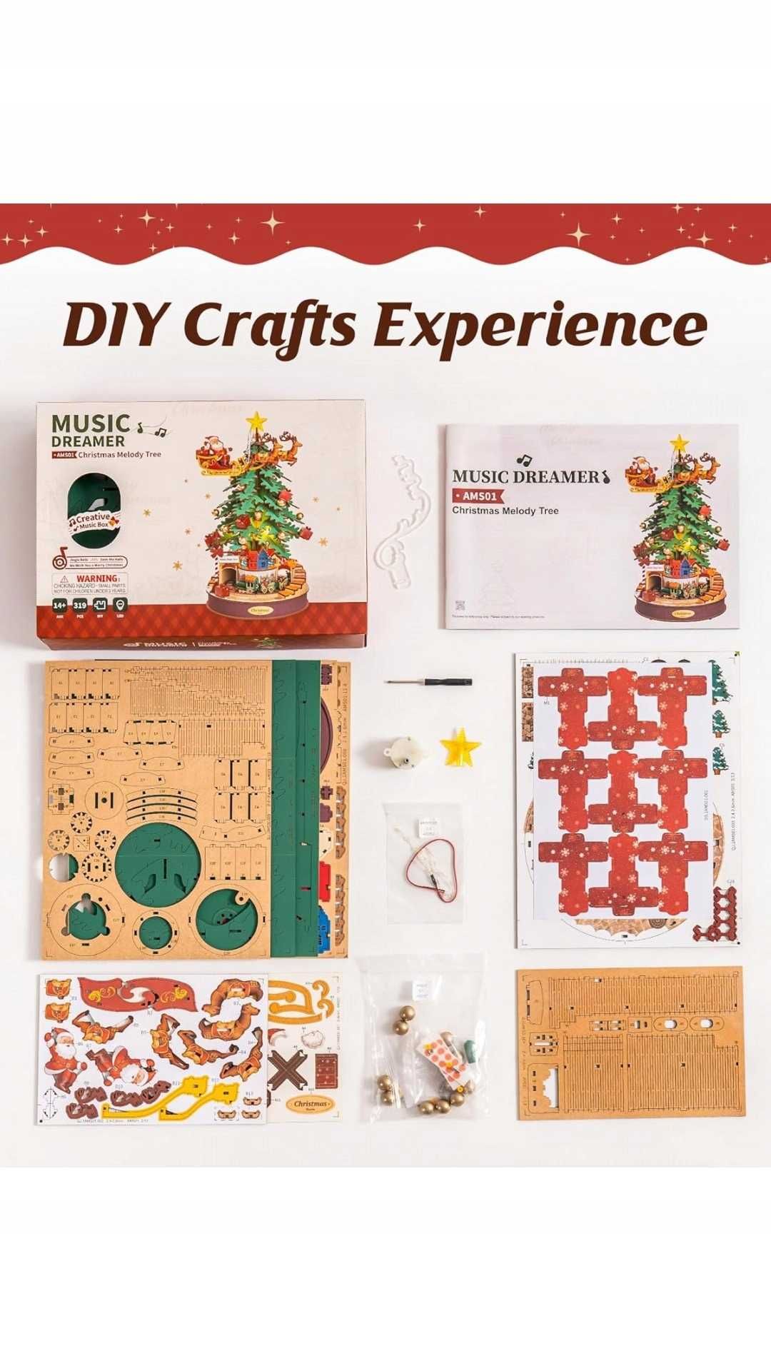 Puzzle 3D pozytywka z choinką drewno 319 elementów DIY