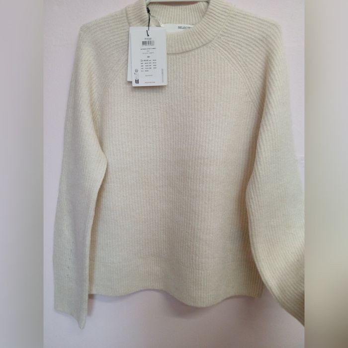 Wełna! Śmietankowy modny golf oversize Selected Femme