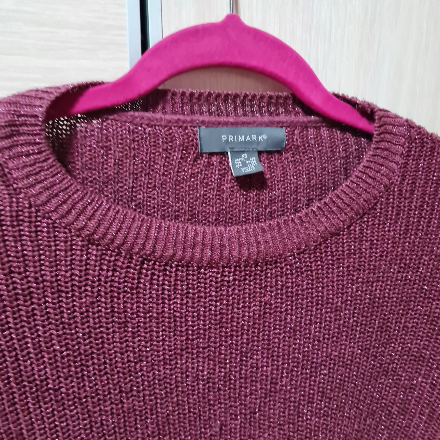 Primark brokatowym świecący sweterek bordowy luźny sweter oversize r.