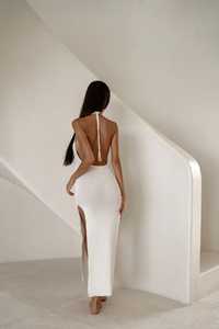 Платье белое с октрытой спиной Xs-S разрезы zara mango plt na-kd pinko