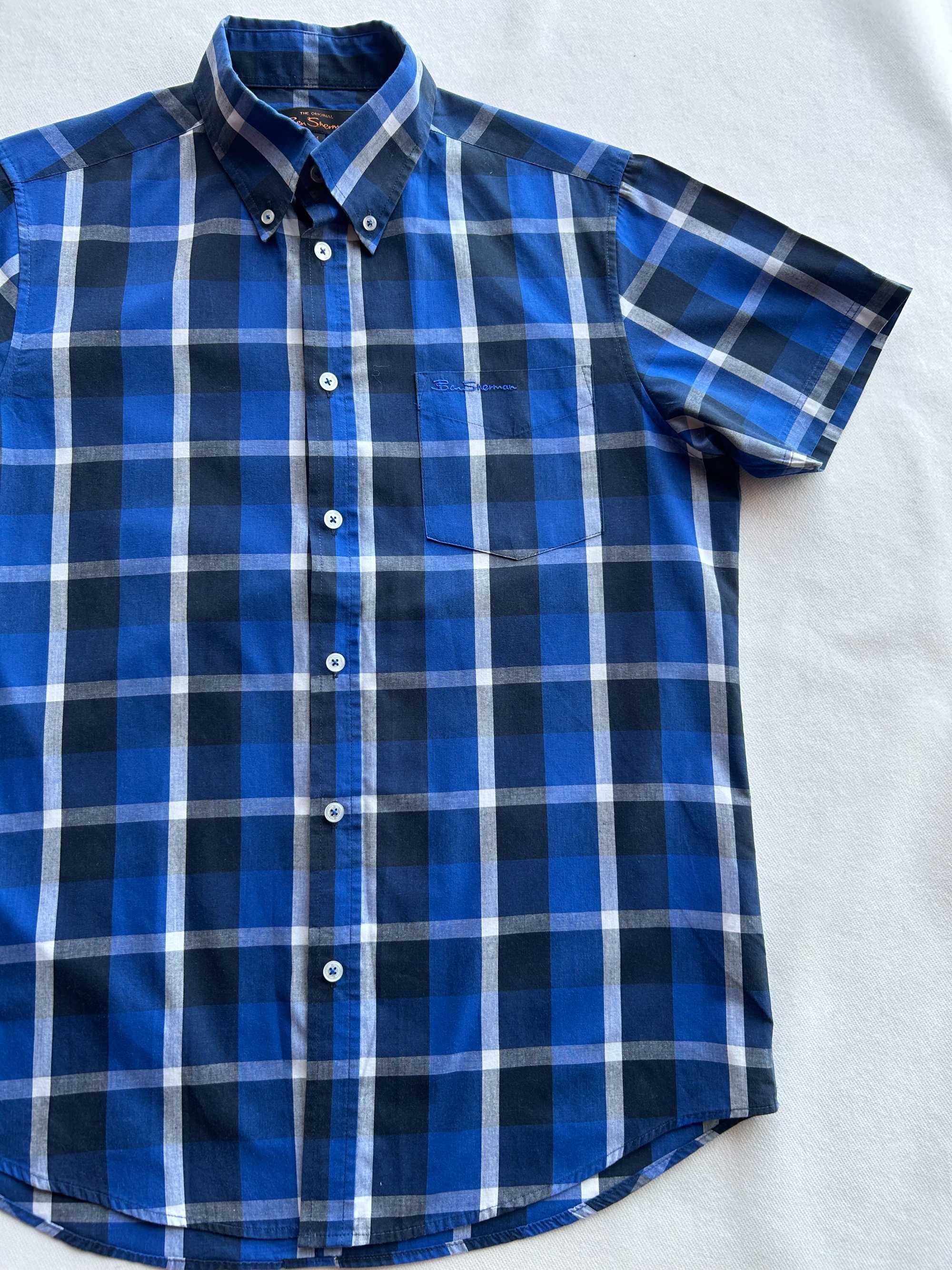 Granatowa koszula w kratę z krótkim rękawem Ben Sherman rozmiar M