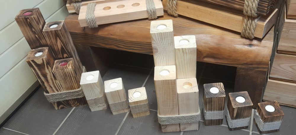 Świecznik, świeca drewniana z liną