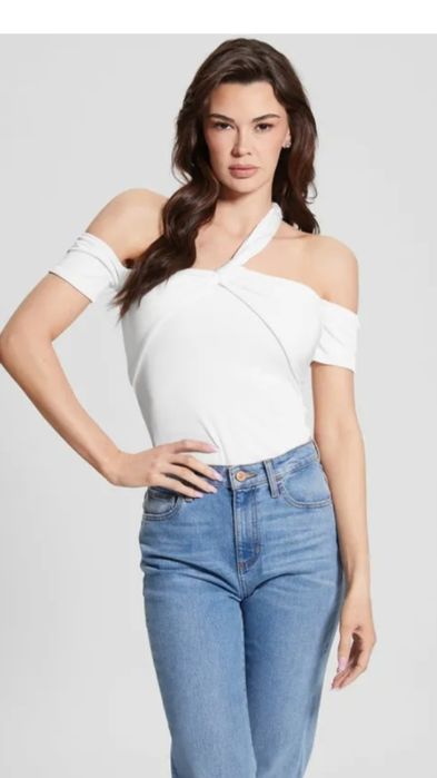 M 38 Guess bluzka z błyszczącą nitką top damski biały oryginalny