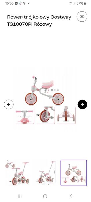 Rower trójkołowy Costway TS10070PI Różowy