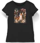 Koszulka damska vintage corgi kwiaty czarna XL