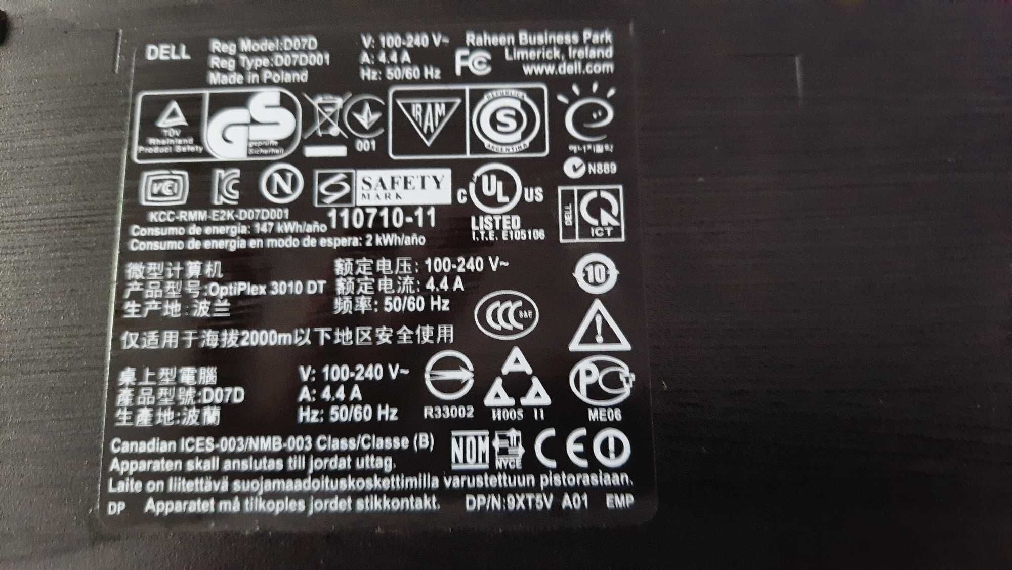 Komplet, komputer Dell 3010, monitor 22 cal, mysz, klawiatura, kable