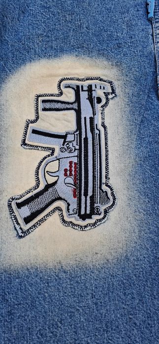 Spodnie street wear hip hop skate jeans 38 guns haftowane baggy