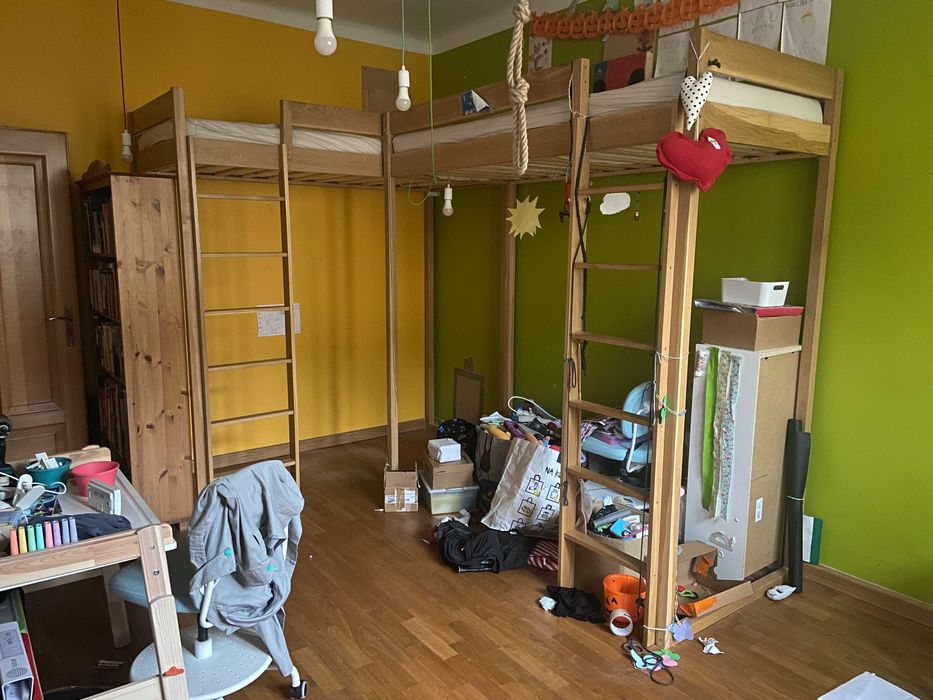 Łóżko piętrowe z litego dębu 180 cm wysokie na materac 200x90