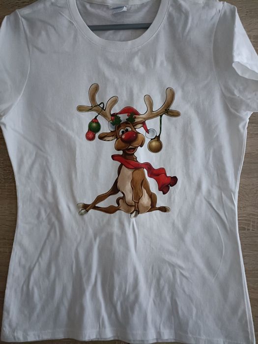 Biała świąteczna koszulka z reniferem