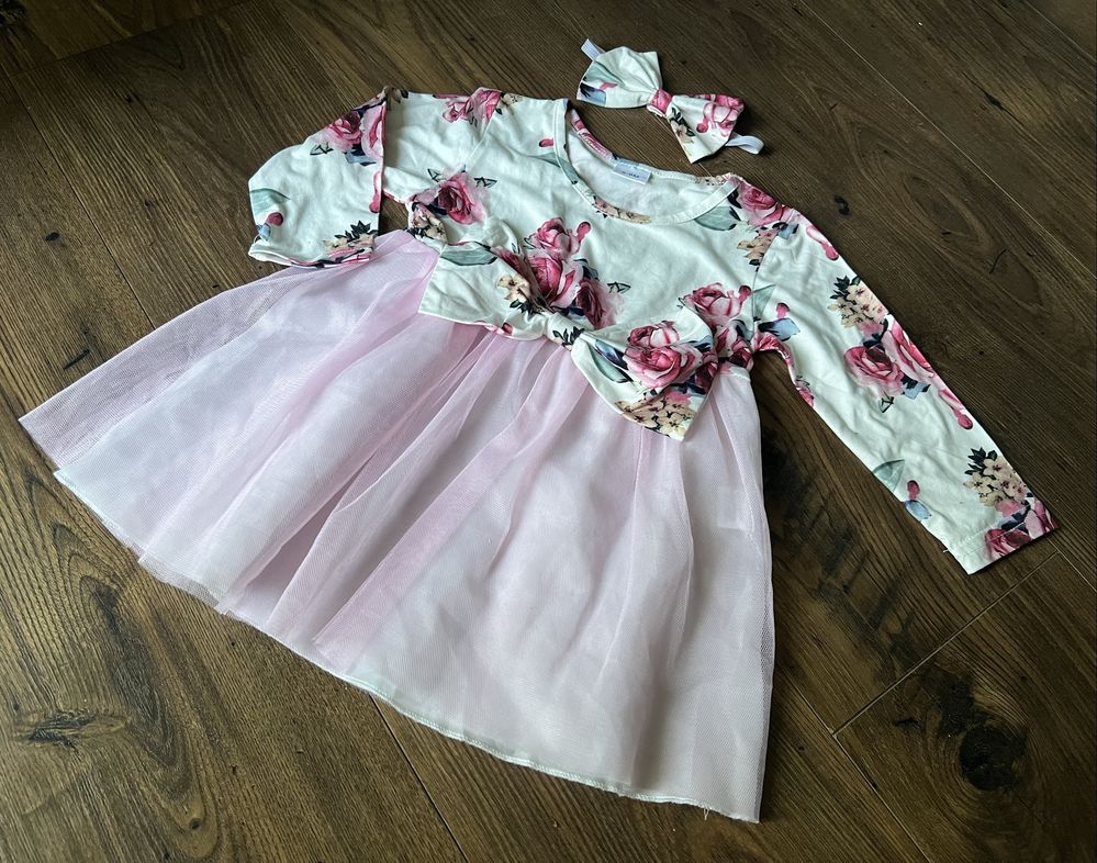 Dziewczeca niemowleca sukienka tiulowa elegancka chrzest 6-9 mcy 75 80