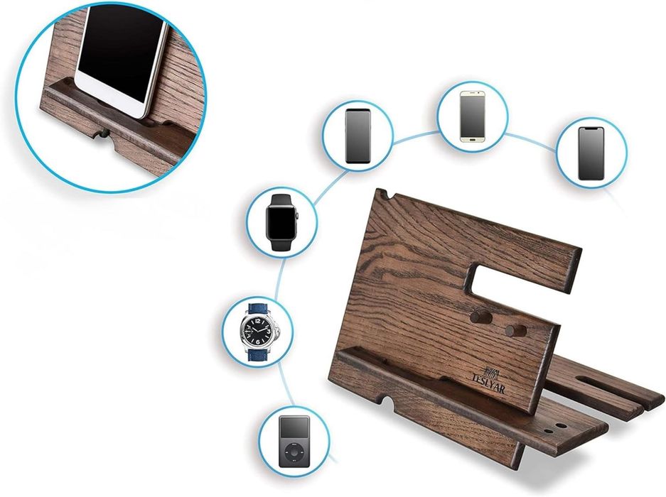 ORGANIZER biurko DREWNIANY stacja DOKUJĄCA STOJAK na telefon, prezent