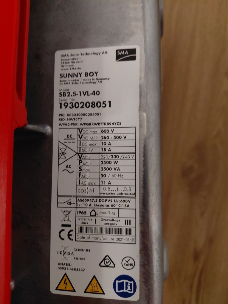 Inversor solar monofásico de 2,5 kW SMA
