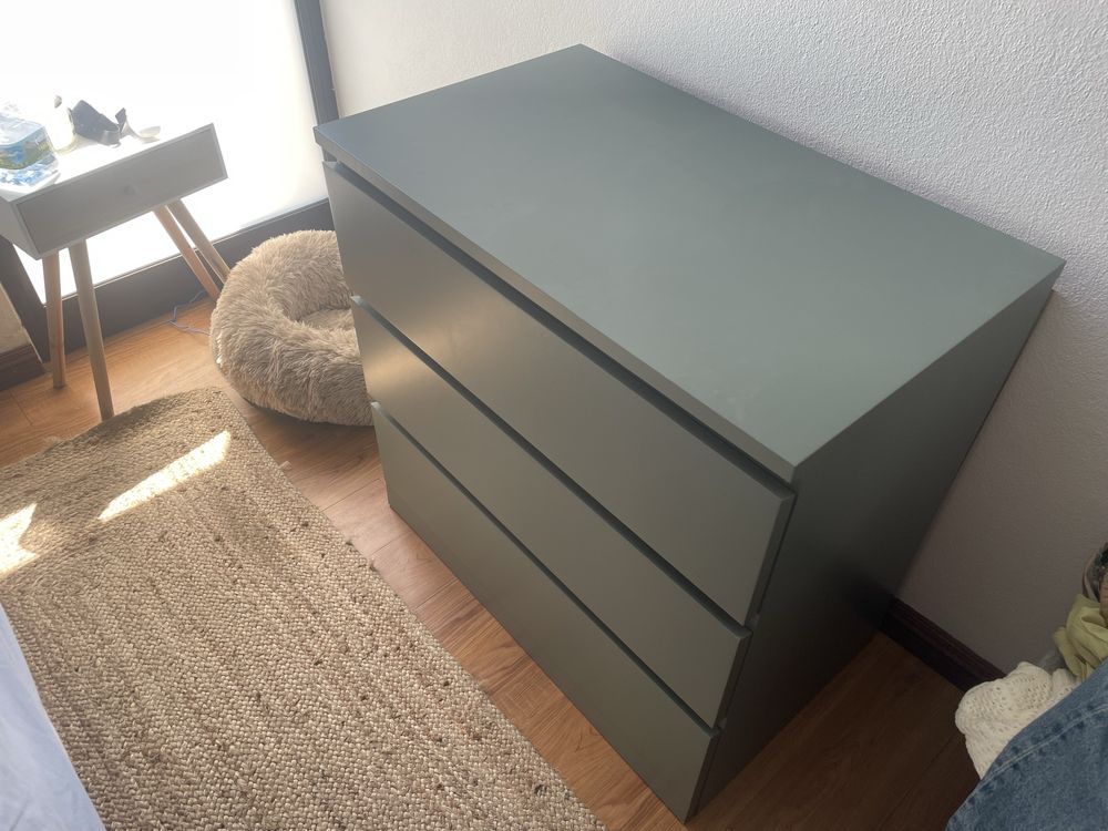 Cómoda Malm 3 gavetas azul esverdeado