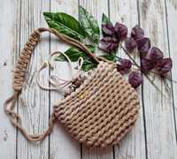 Piękna beżowa torebka worek ze sznurka (od ręki) handmade