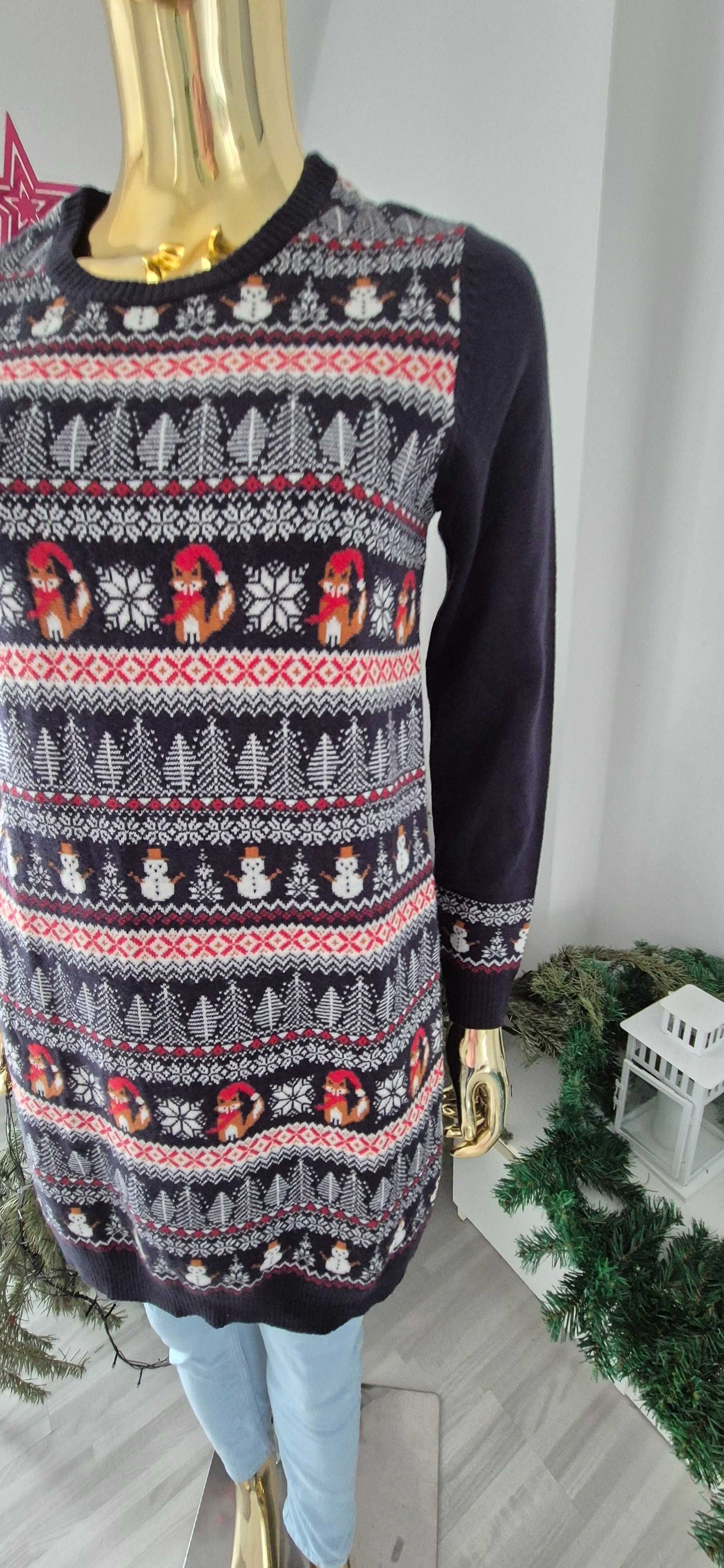 Granatowy długi sweter S