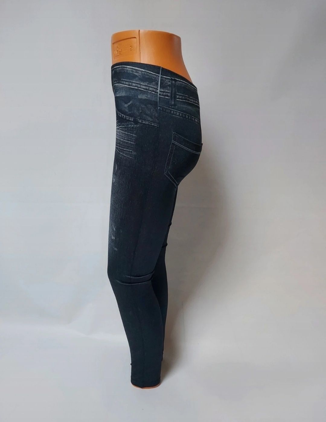 Nowe grafitowe legginsy imitujące dżinsy z kieszonkami  M 38 L 40