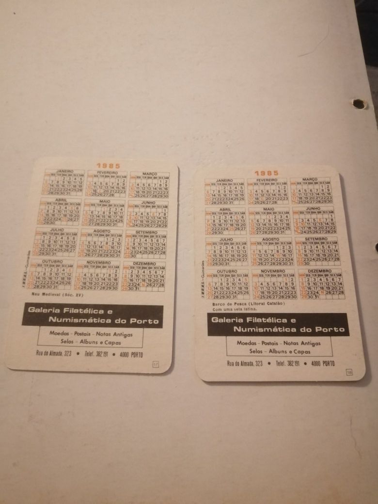 Calendários de bolso (1985) | Miniaturas de Barcos