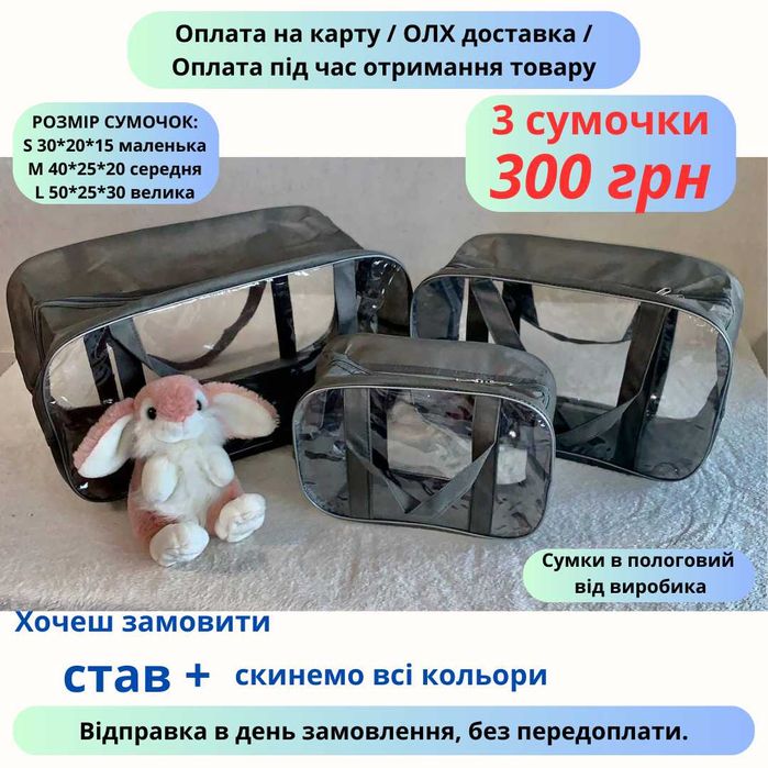 Акція 3 дні!! Сумки в пологовий будинок/сумки в роддом набір 3шт S+M+L