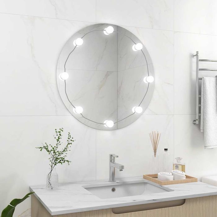 Vidaxl Lustro Ścienne Z Lampkami Led, Okrągłe, Szklane