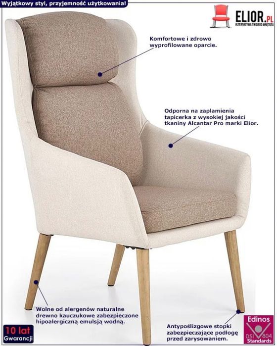 Fotel elegancki nowoczesny beż brąz