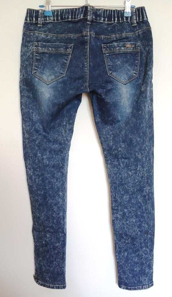 Marmurkowe Jeansy Rurki Jegginsy Guma S/M 36/38