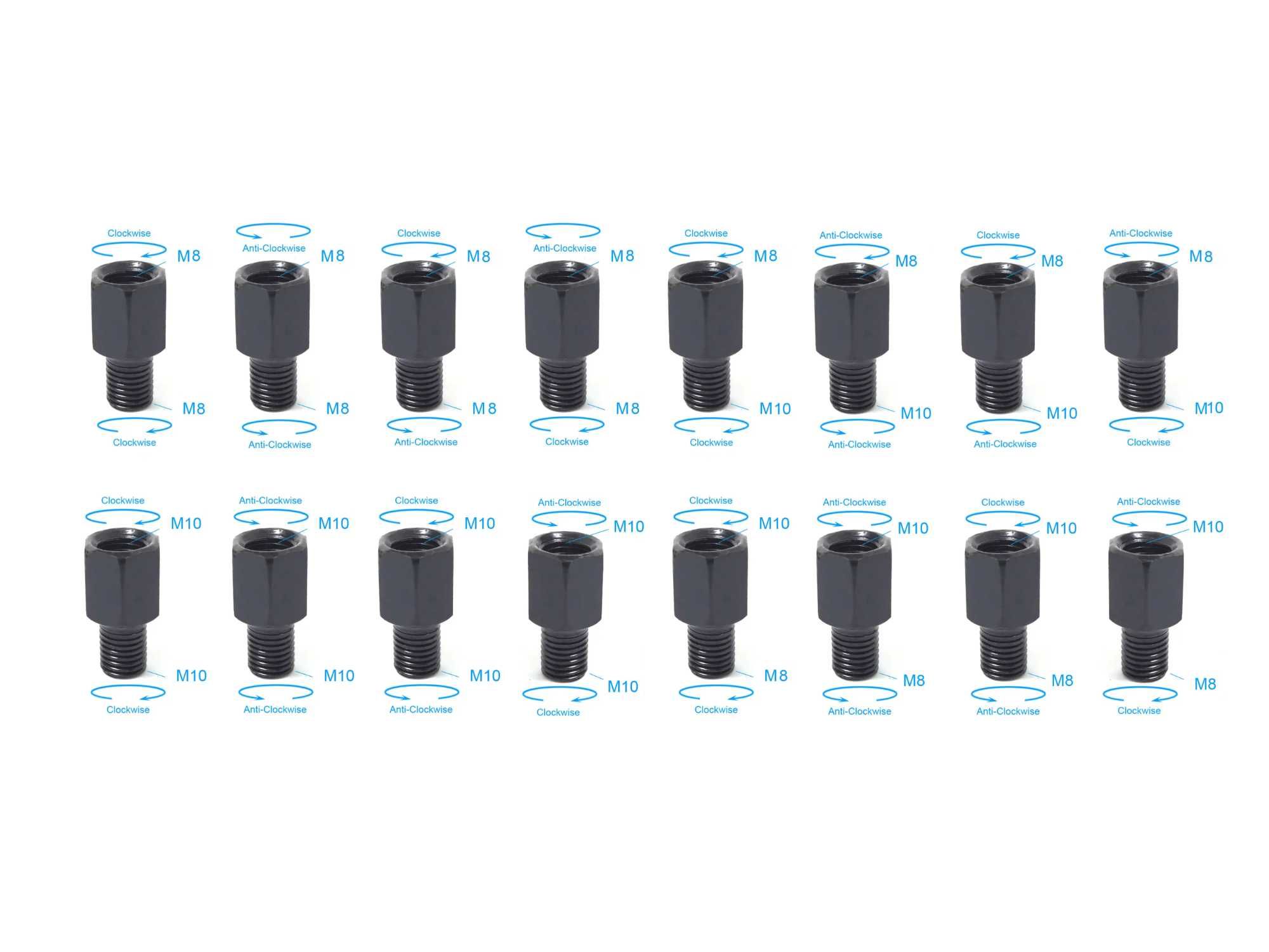 Par de adaptadores conversores espelhos de haste rosca/parafuso M10 M8